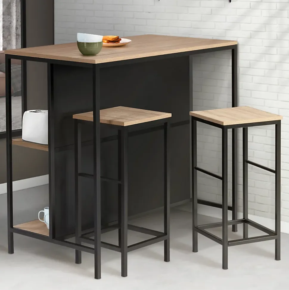Ensemble table de bar îlot DETROIT et 2 tabourets design industriel