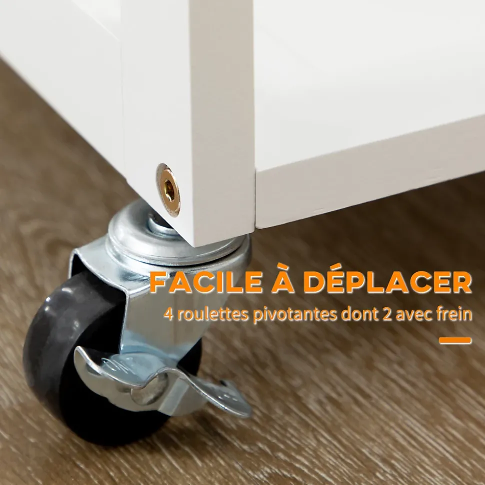Ensemble table de bar pliable sur roulettes avec 2 tiroirs - 2 tabourets inclus - bois bambou verni et blanc