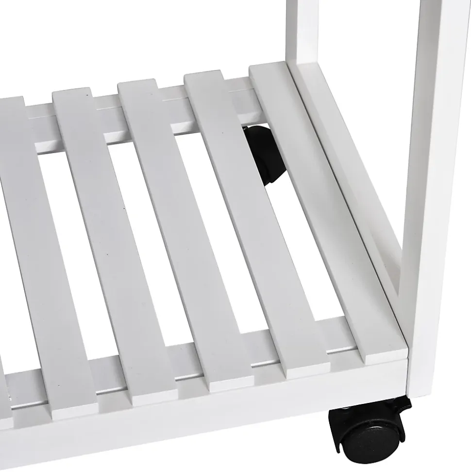 Ensemble table de bar pliable sur roulettes avec étagère et 2 tiroirs + 2 tabourets bois pin MDF blanc chêne clair