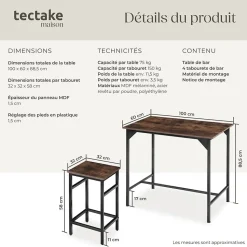 Ensemble table de bistrot 5 parties Style industriel Table avec 4 tabourets