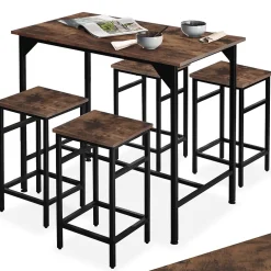 Ensemble table de bistrot 5 parties Style industriel Table avec 4 tabourets
