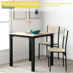 Ensemble Table et 2 Chaises - Table 70x70 cm, MDF Revêtement PVC, Bois Naturel, Gain de Place