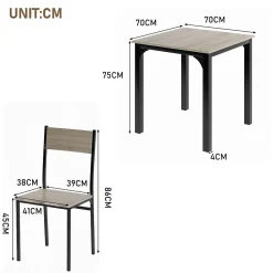 Ensemble Table et 2 Chaises - Table 70x70 cm, MDF Revêtement PVC, Bois Naturel, Gain de Place
