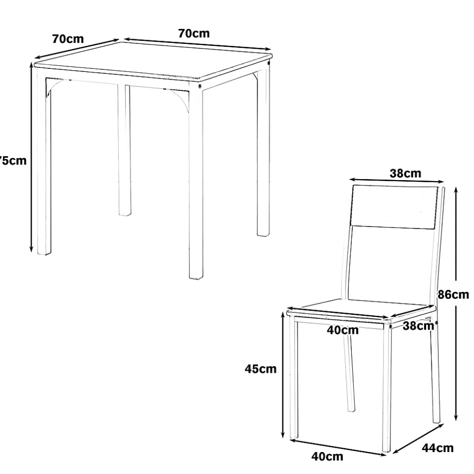 Ensemble Table et 2 Chaises - Table 70x70 cm, MDF Revêtement PVC, Marron, Gain de Place