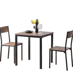 Ensemble Table et 2 Chaises - Table 70x70 cm, MDF Revêtement PVC, Marron, Gain de Place