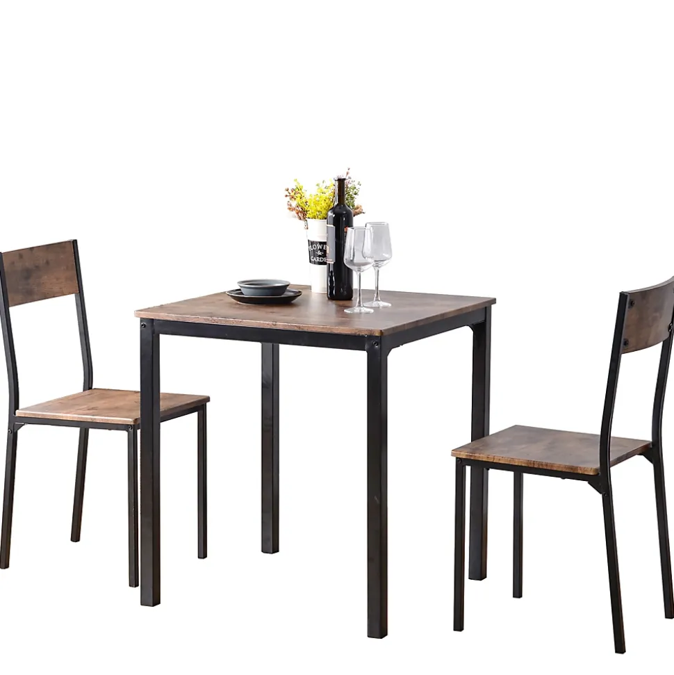 Ensemble Table et 2 Chaises - Table 70x70 cm, MDF Revêtement PVC, Marron, Gain de Place