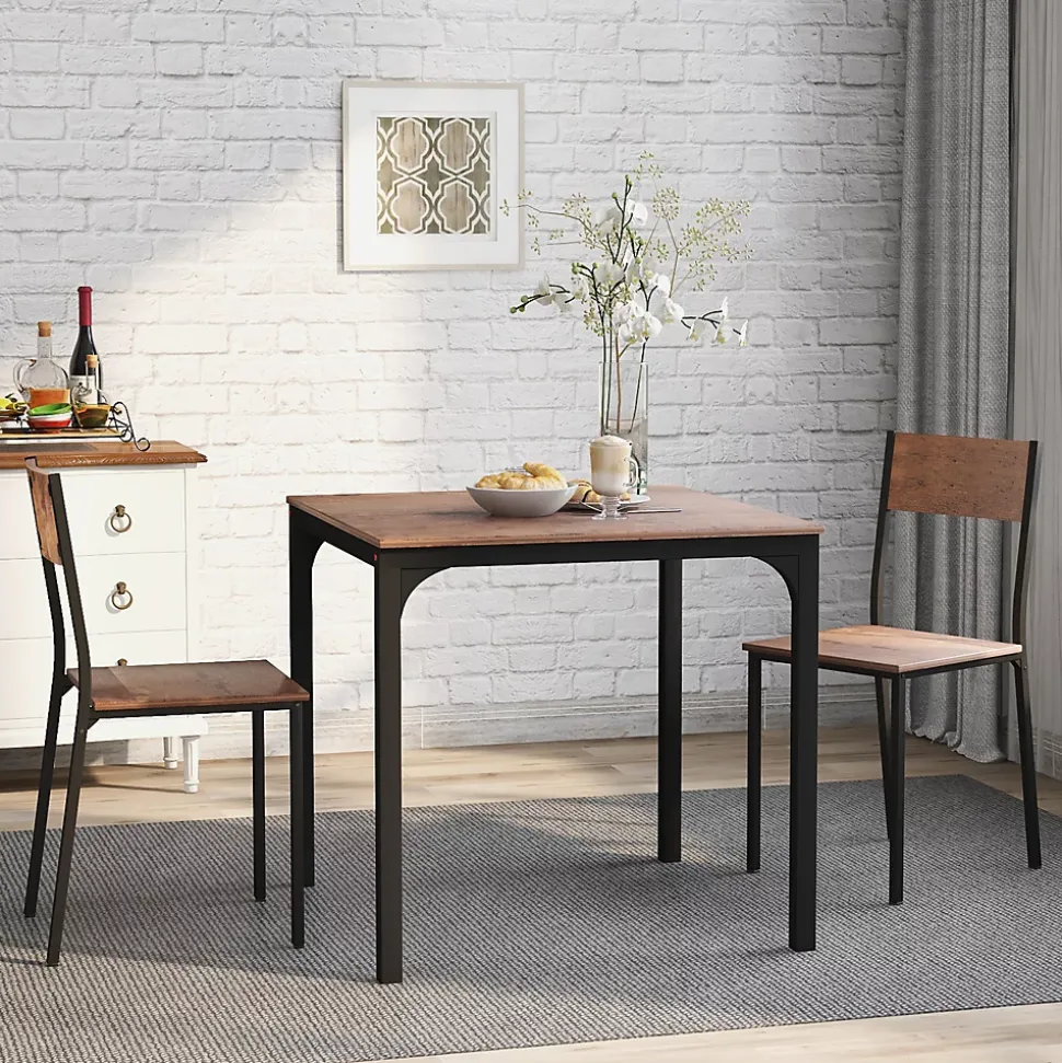 Ensemble Table et 2 Chaises - Table 70x70 cm, MDF Revêtement PVC, Marron, Gain de Place