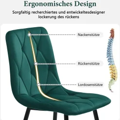 Ensemble Table et 4 Chaises - Table Ronde, Chaises Velours Ergonomiques, Salle à Manger Moderne Plateau Effet Marbre, Blanc/Vert