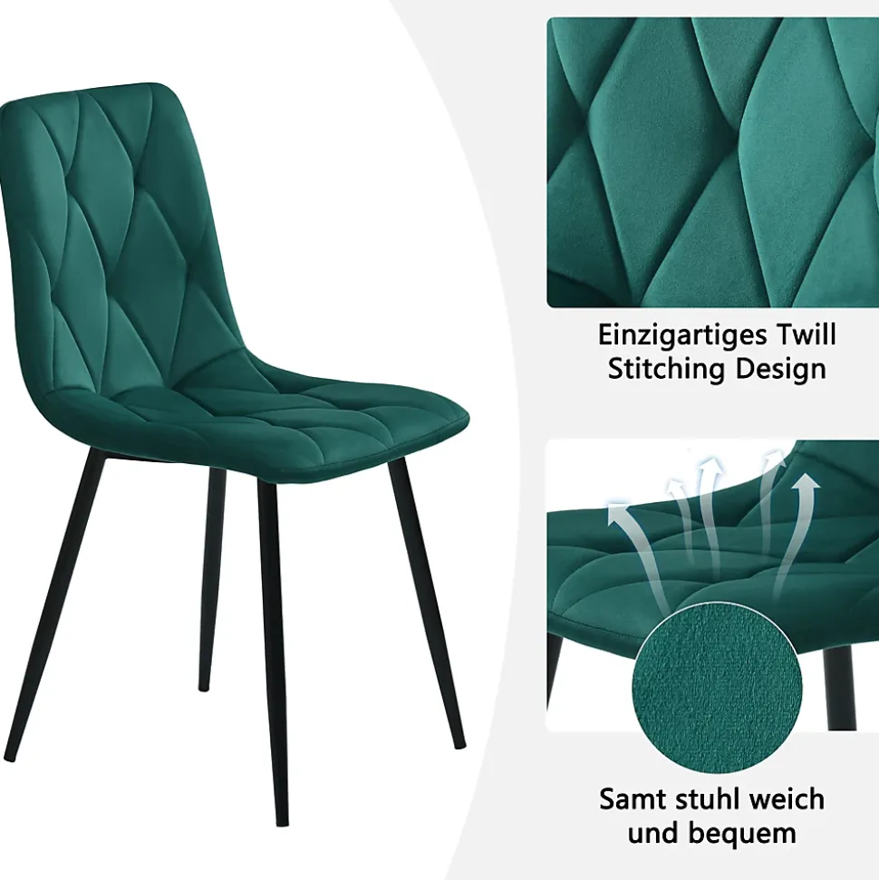 Ensemble Table et 4 Chaises - Table Ronde, Chaises Velours Ergonomiques, Salle à Manger Moderne Plateau Effet Marbre, Blanc/Vert