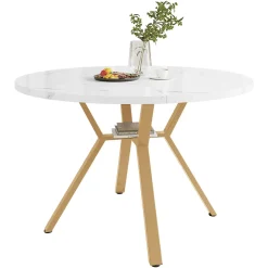 Ensemble table et 4 chaises 100x75 cm, table ronde MDF imitation marbre, pieds métal doré, velours vert