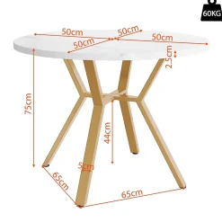 Ensemble table et 4 chaises 100x75 cm, table ronde MDF imitation marbre, pieds métal doré, velours vert