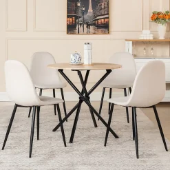 Ensemble table et 4 chaises de salle à manger effet bois et pieds noirs