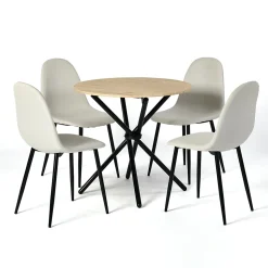 Ensemble table et 4 chaises de salle à manger effet bois et pieds noirs