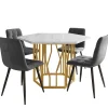 Ensemble table et chaises 115,5x100x75 cm avec 4 chaises, table hexagonale marbrée MDF et chaises velours gris