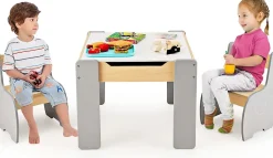 Ensemble Table et Chaises pour Enfants 3PCS avec Plateau Rabattable Dossier Ergonomique 4 en 1 Table Activités Gris