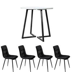 Ensemble table et chaises 80x75 cm table ronde avec 4 chaises assise en velours et structure métal