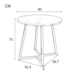 Ensemble table et chaises 80x75 cm table ronde avec 4 chaises assise en velours et structure métal