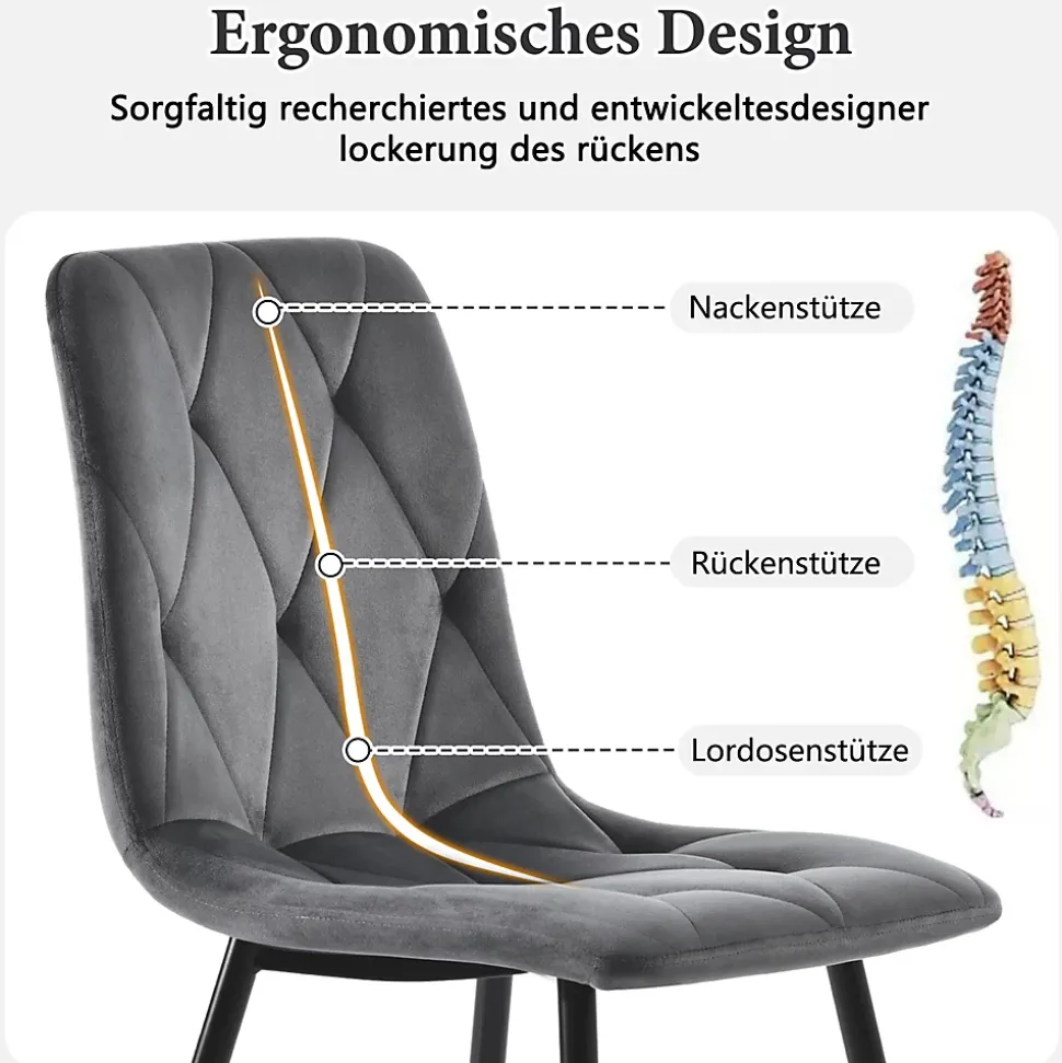 Ensemble Table et Chaises - Table Ronde et 4 Chaises Velours, Salle à Manger Moderne, Plateau Effet Marbre, Gris et Blanc