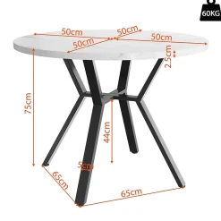 Ensemble Table et Chaises - Table Ronde et 4 Chaises Velours, Salle à Manger Moderne, Plateau Effet Marbre, Gris et Blanc