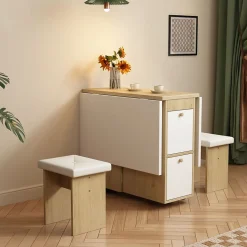Ensemble Table et Chaises - Table à Manger Extensible Rectangulaire avec 4 Chaises - Blanc et Chêne