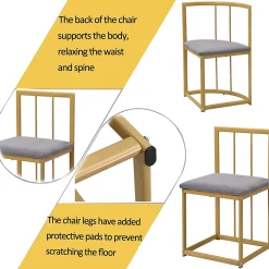 Ensemble Table et Chaises de Salle à Manger, Table Blanche, 6 Chaises en Velours Gris et Pieds Dorés, Design Élégant, 140x80x76 cm