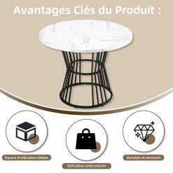 Ensemble Table et Chaises - Table Ronde MDF avec Pieds Métal Noir, 4 Chaises Velours, 100x75 cm, Blanc & Vert