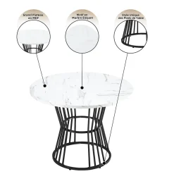 Ensemble Table et Chaises - Table Ronde MDF avec Pieds Métal Noir, 4 Chaises Velours, 100x75 cm, Blanc & Vert
