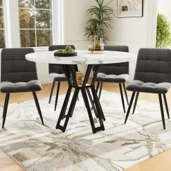 Ensemble table et chaises 100x100x76 cm carrée avec 4 chaises assise rembourrée velours, structure métal
