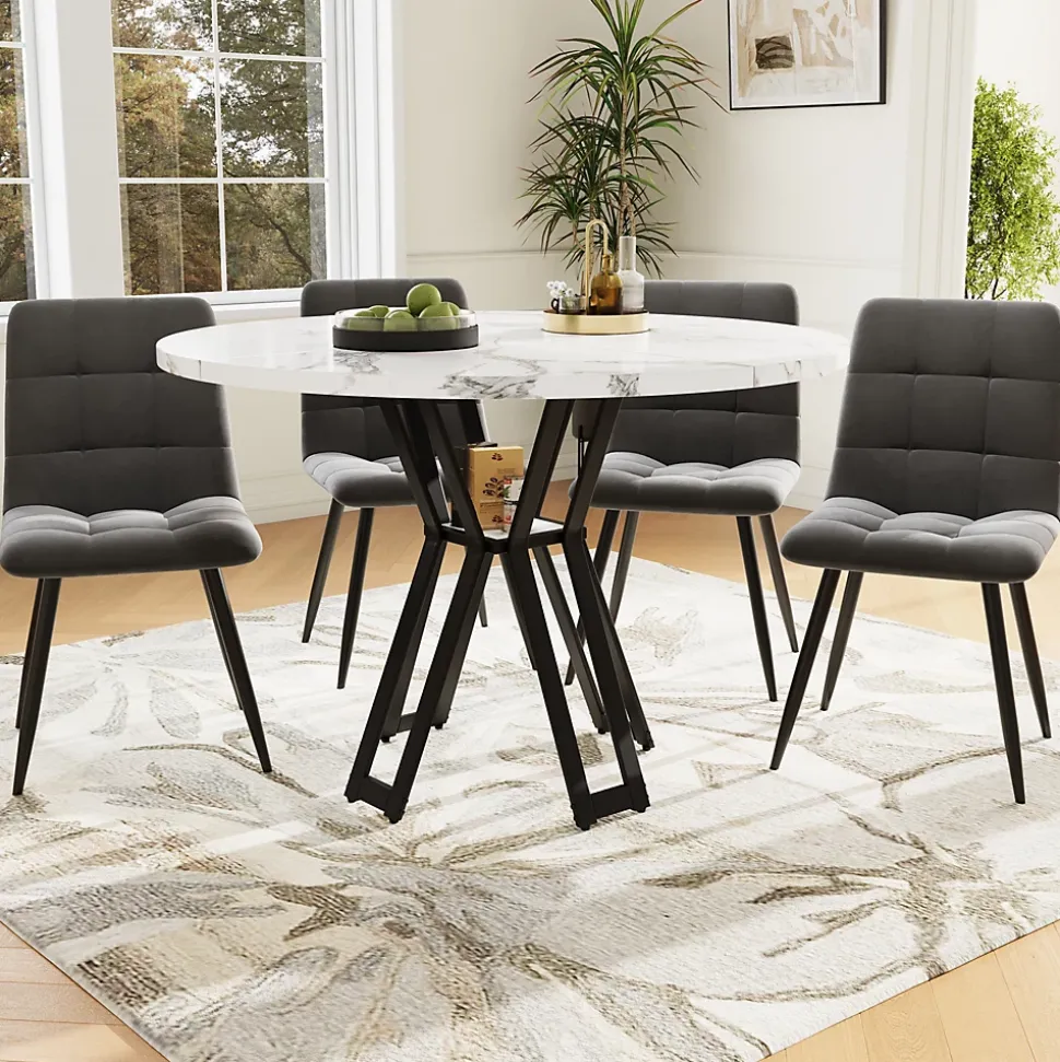 Ensemble table et chaises 100x100x76 cm carrée avec 4 chaises assise rembourrée velours, structure métal