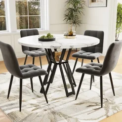 Ensemble table et chaises 100x100x76 cm carrée avec 4 chaises assise rembourrée velours, structure métal