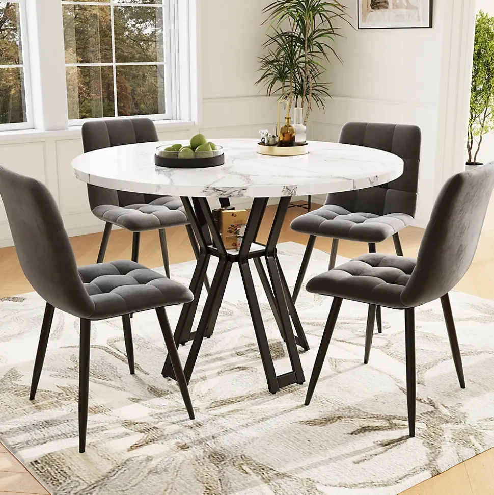 Ensemble table et chaises 100x100x76 cm carrée avec 4 chaises assise rembourrée velours, structure métal