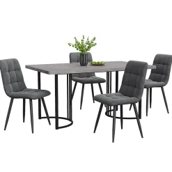 Ensemble table et chaises 140x80x75 cm avec 4 chaises assise rembourrée velours, table MDF effet marbre