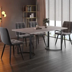 Ensemble table et chaises 140x80x75 cm avec 4 chaises assise rembourrée velours, table MDF effet marbre