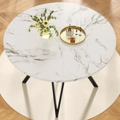 Ensemble table et chaises 100x76 cm table ronde avec 4 chaises en lin gris, piétement métal noir