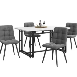 Ensemble table et chaises 140x80x75 cm avec 4 chaises, rectangulaire MDF, chaises velours, structure métal