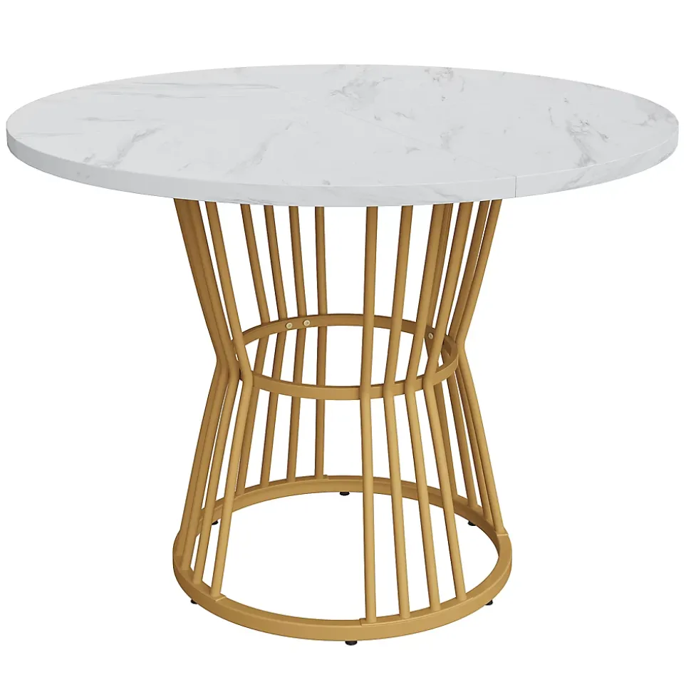 Ensemble table et chaises 100x75x75 cm rond MDF effet marbre avec 4 chaises velours et pieds métal réglables