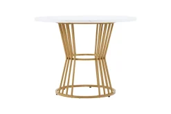 Ensemble table et chaises 100x75x75 cm rond MDF effet marbre avec 4 chaises velours et pieds métal réglables