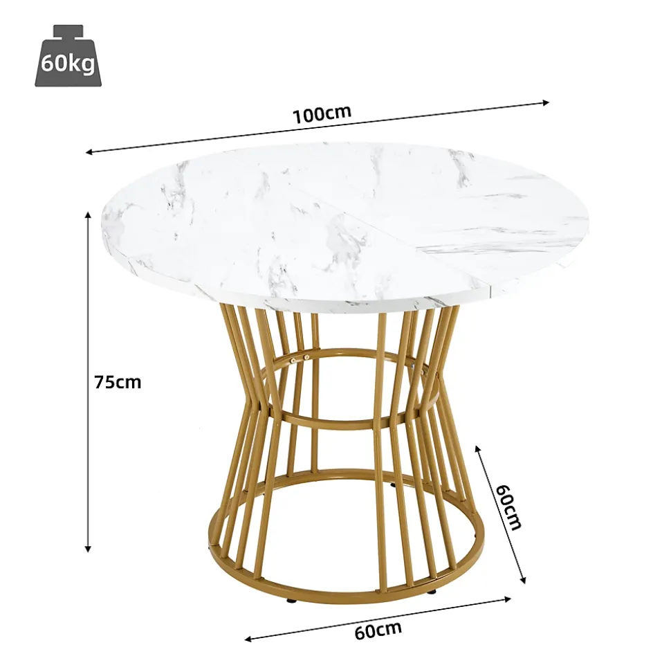Ensemble table et chaises 100x75x75 cm rond MDF effet marbre avec 4 chaises velours et pieds métal réglables