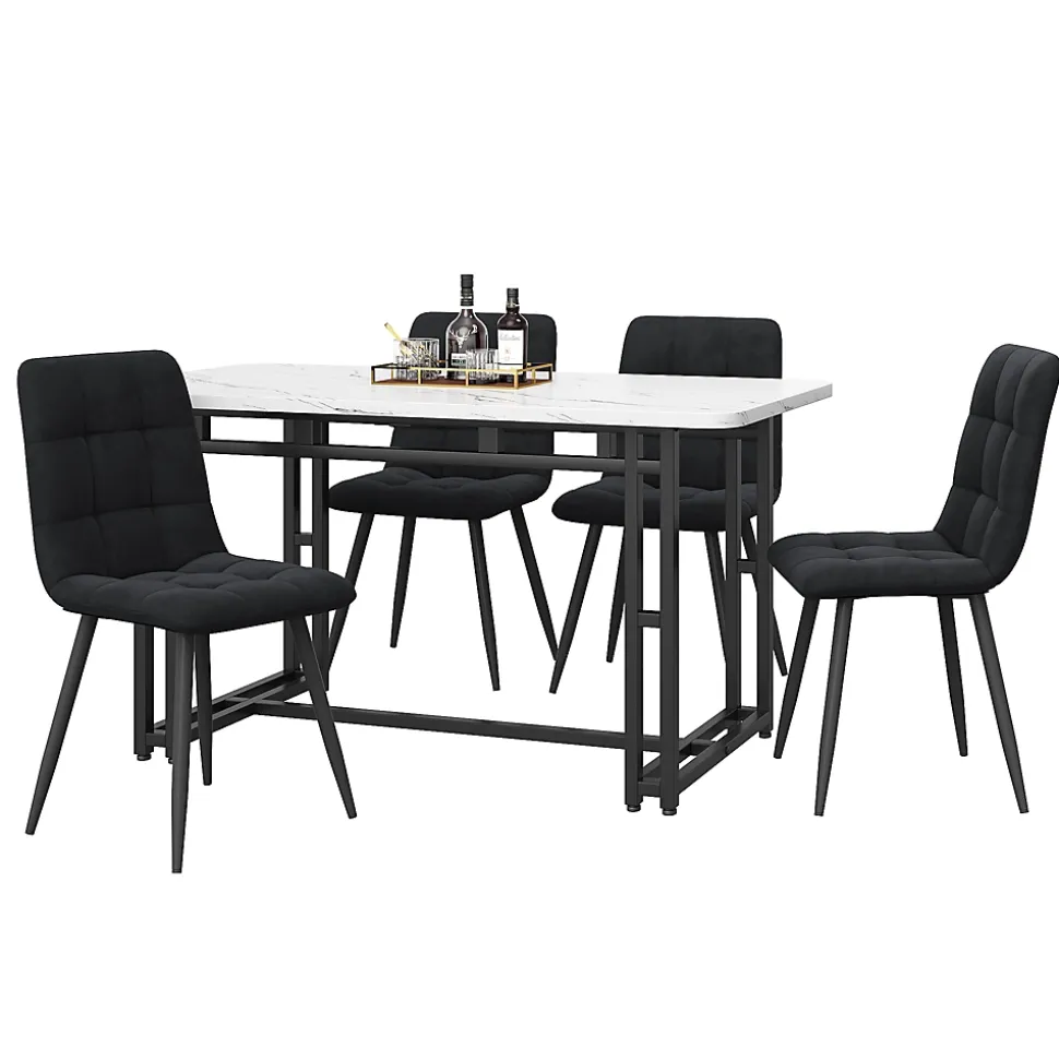 Ensemble table et chaises 120x70x75 cm avec 4 chaises, table rectangulaire et assise rembourrée, noir