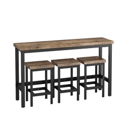 Ensemble Table et Chaises Salle à Manger - Table Rectangulaire avec 3 Tabourets Hauts, MDF+Métal, 148x40 cm, Bois Naturel