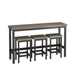 Ensemble table et chaises 148x40x90 cm avec 3 chaises, table rectangulaire métal plateau MDF brun-gris