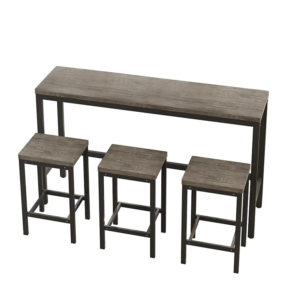 Ensemble table et chaises 148x40x90 cm avec 3 chaises, table rectangulaire métal plateau MDF brun-gris