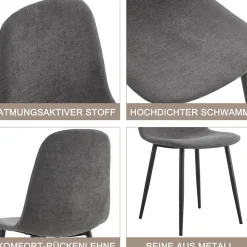 Ensemble Table et Chaises - Table Rectangulaire et 4 Chaises Lin, Salle à Manger Moderne, Gris et Blanc