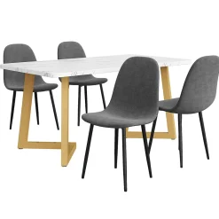 Ensemble Table et Chaises - Table Rectangulaire et 4 Chaises Lin, Salle à Manger Moderne, Gris et Blanc