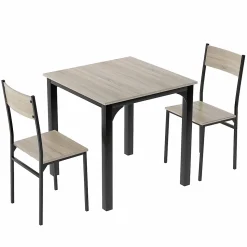 Ensemble table et chaises 70x70x75 cm avec 2 chaises, table carrée structure métal style minimaliste
