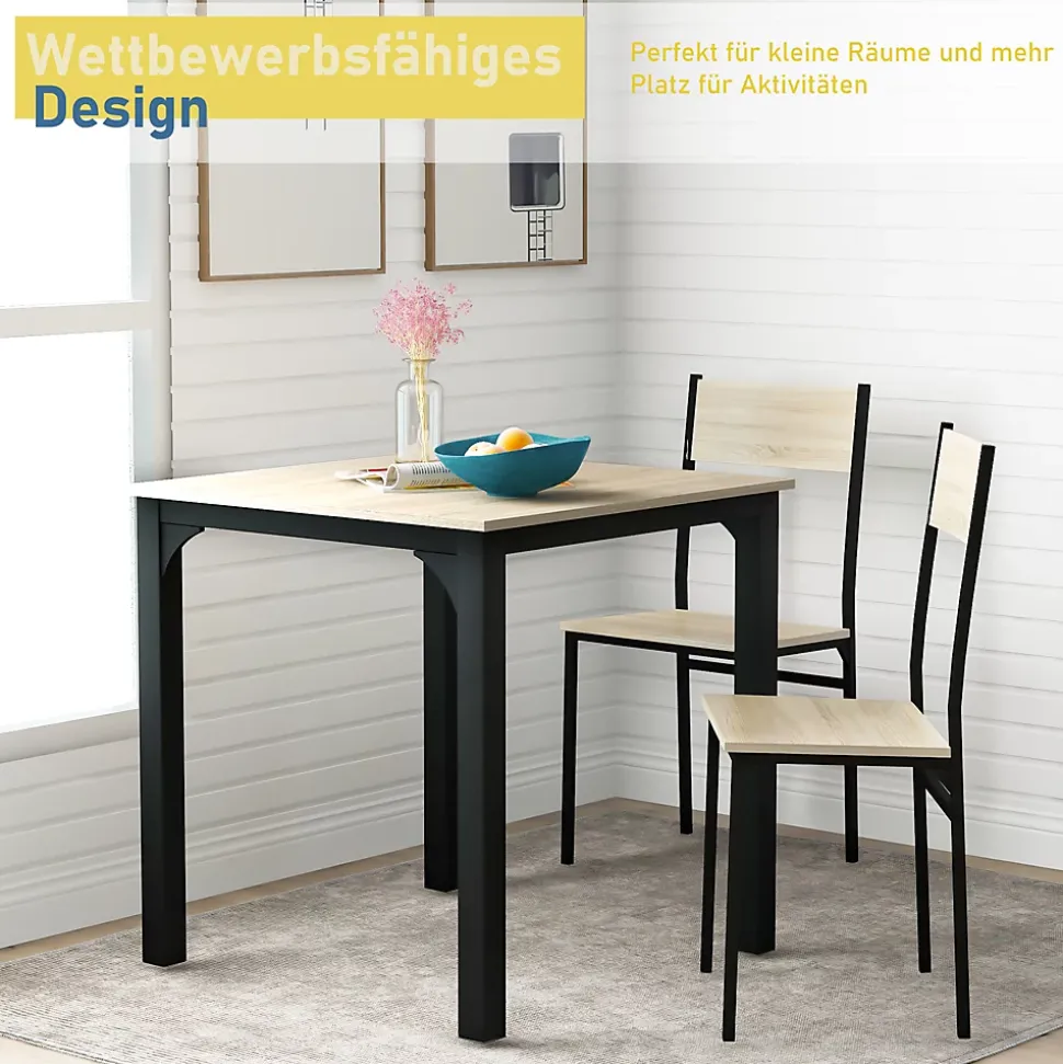 Ensemble table et chaises 70x70x75 cm avec 2 chaises, table carrée structure métal style minimaliste