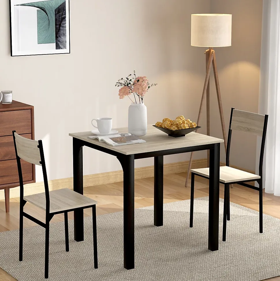 Ensemble table et chaises 70x70x75 cm avec 2 chaises, table carrée structure métal style minimaliste
