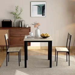 Ensemble table et chaises 70x70x75 cm avec 2 chaises, table carrée structure métal style minimaliste