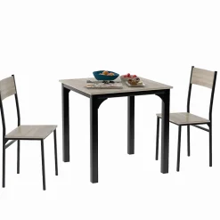 Ensemble table et chaises 70x70x75 cm avec 2 chaises, table carrée structure métal style minimaliste