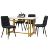 Ensemble table et chaises 120x70x75 cm avec 4 chaises assise rembourrée velours, table MDF pieds métal doré